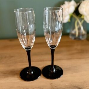 Luminarc Crystal Elegant Black Stem Champagne Flutes | Set of 2